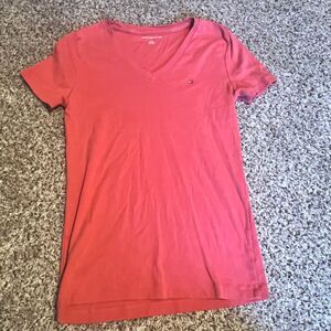 Tommy Hilfiger Classic V-Neck T-Shirt Coral Pink‎ Cotton Basic Logo Tee M/M